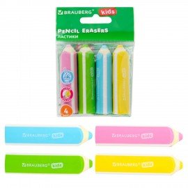 Ластики фигурные BRAUBERG KIDS "Карандашики", НАБОР 4 ШТУКИ, пакет, 271996