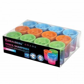 Точилка для классических и утолщенных карандашей BRAUBERG "Grade", 2 отверстия, с контейнером, 271998