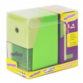 Точилка механическая ЮНЛАНДИЯ "Cosmos", для чернографитных и цветных карандашей, корпус зелёный, 272000