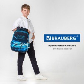 Ранец BRAUBERG PREMIUM, 2 отделения, с брелоком, "Night race", 3D-панель, 38х29х16 см, 272014