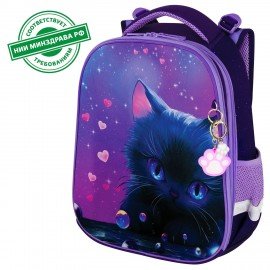 Ранец BRAUBERG PREMIUM, 2 отделения, с брелоком, "Anime cat", 38х29х16 см, 272017