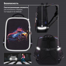 Ранец BRAUBERG LIGHT, 1 отделение, с брелоком, "Neon drift", 36х26х13 см, 272027