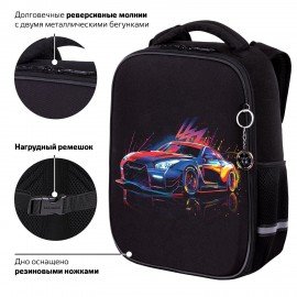 Ранец BRAUBERG LIGHT, 1 отделение, с брелоком, "Neon drift", 36х26х13 см, 272027