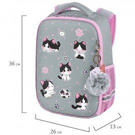 Ранец BRAUBERG LIGHT, 1 отделение, с брелоком, "Cat patches", плюшевые нашивки, 36х26х13 см, 272030