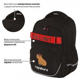 Рюкзак BRAUBERG MOTION, 2 отделения, 3 кармана, "Calm capy", СВЕТЯЩИЙСЯ, 41х28х17 см, 272032