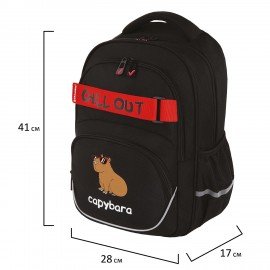 Рюкзак BRAUBERG MOTION, 2 отделения, 3 кармана, "Calm capy", СВЕТЯЩИЙСЯ, 41х28х17 см, 272032