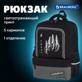 Рюкзак BRAUBERG STAR, 1 отделение, 5 карманов, "Claws", черный, 40x29x13 см, 272061