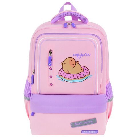 Рюкзак BRAUBERG STAR, 1 отделение, 5 карманов, "Capybara", розовый, 40x29x13 см, 272062