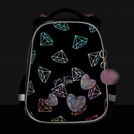 Ранец BRAUBERG LUMINOUS, 2 отделения, с брелоком, "Diamonds", СВЕТЯЩИЙСЯ РИСУНОК, 38х29х16 см, 272070