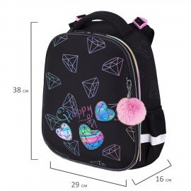 Ранец BRAUBERG LUMINOUS, 2 отделения, с брелоком, "Diamonds", СВЕТЯЩИЙСЯ РИСУНОК, 38х29х16 см, 272070