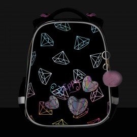 Ранец BRAUBERG LUMINOUS, 2 отделения, с брелоком, "Diamonds", СВЕТЯЩИЙСЯ РИСУНОК, 38х29х16 см, 272070