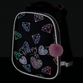 Ранец BRAUBERG LUMINOUS, 2 отделения, с брелоком, "Diamonds", СВЕТЯЩИЙСЯ РИСУНОК, 38х29х16 см, 272070