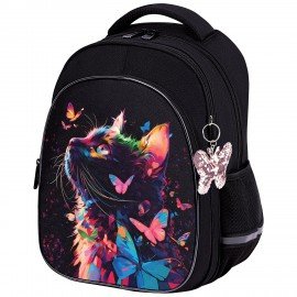 Рюкзак BRAUBERG OPTIMA, 2 отделения, с брелоком, "Butterfly catcher", СВЕТЯЩИЙСЯ, 36х27х18 см, 272097