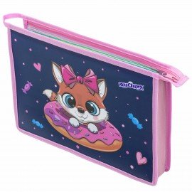 Папка для тетрадей ЮНЛАНДИЯ А4, 1 отделение, пластик, на молнии, "Donut worry", 272136