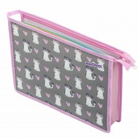 Папка для тетрадей ЮНЛАНДИЯ А4, 1 отделение, пластик, на молнии, "Sweet whiskers", 272137