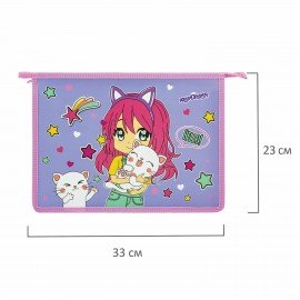 Папка для тетрадей ЮНЛАНДИЯ А4, 1 отделение, пластик, на молнии, "Anime hugs", 272138
