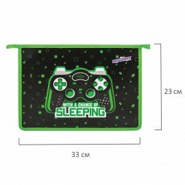 Папка для тетрадей ЮНЛАНДИЯ А4, 1 отделение, пластик, на молнии, "Gaming", 272142