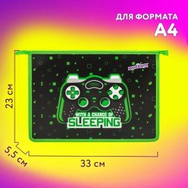 Папка для тетрадей ЮНЛАНДИЯ А4, 1 отделение, пластик, на молнии, "Gaming", 272142