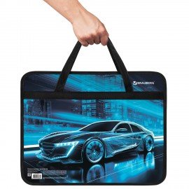 Папка на молнии с ручками BRAUBERG А4, 1 отделение, пластик, 80 мм, "Night driver", 272169