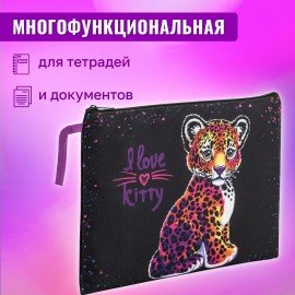 Папка для тетрадей BRAUBERG А4, 1 отделение, полиэстер, на молнии, с ручкой, "Leopard", 272170