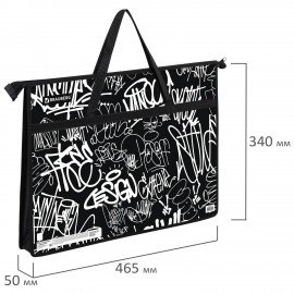 Папка для рисунков и чертежей с ручками BRAUBERG А3, пластик, молния сверху, "Graffiti", 272233