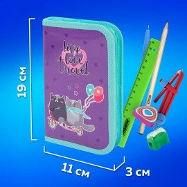 Пенал ПИФАГОР, 1 отделение, ламинированный картон, 19х11 см, "Bike cats", 272241