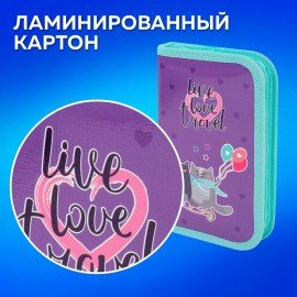 Пенал ПИФАГОР, 1 отделение, ламинированный картон, 19х11 см, "Bike cats", 272241