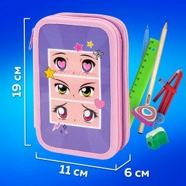 Пенал ПИФАГОР, 3 отделения, ламинированный картон, 19х11 см, "Anime eyes", 272251