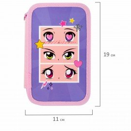 Пенал ПИФАГОР, 3 отделения, ламинированный картон, 19х11 см, "Anime eyes", 272251