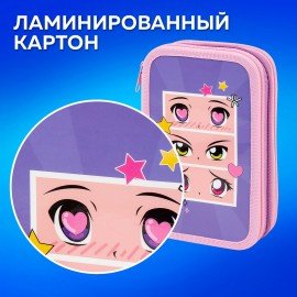 Пенал ПИФАГОР, 3 отделения, ламинированный картон, 19х11 см, "Anime eyes", 272251