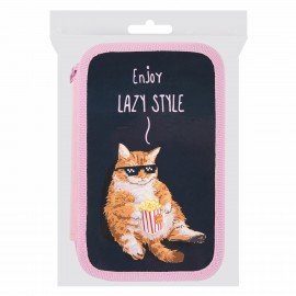 Пенал ПИФАГОР, 3 отделения, ламинированный картон, 19х11 см, "Lazy cat", 272252