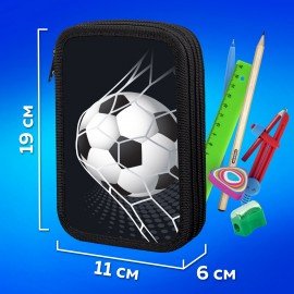 Пенал ПИФАГОР, 3 отделения, ламинированный картон, 19х11 см, "Ball kick", 272253