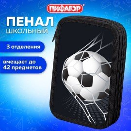 Пенал ПИФАГОР, 3 отделения, ламинированный картон, 19х11 см, "Ball kick", 272253