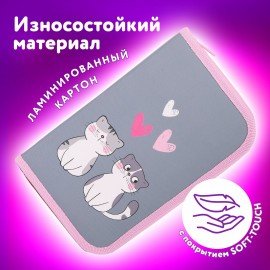 Пенал ЮНЛАНДИЯ, 1 отделение, картон с эффектом soft-touch, 19х11 см, "Sweet whiskers", 272261