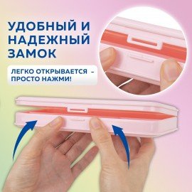 Пенал пластиковый BRAUBERG, пастельный розовый, наклейки в комплекте, 21х9х3 см, 272271