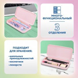 Пенал пластиковый BRAUBERG, пастельный розовый, наклейки в комплекте, 21х9х3 см, 272271