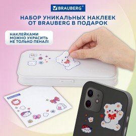 Пенал пластиковый BRAUBERG, серый, наклейки в комплекте, 21х9х3 см, 272273