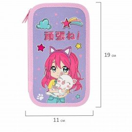 Пенал ЮНЛАНДИЯ, 2 отделения, ламинированный картон, конгрев, 19х11 см, "Anime hugs", 272293