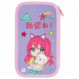 Пенал ЮНЛАНДИЯ, 2 отделения, ламинированный картон, конгрев, 19х11 см, "Anime hugs", 272293