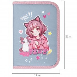 Пенал BRAUBERG, 1 отделение, 2 откидные планки, полиэстер, 21х14 см, "Anime friends", 272319