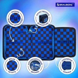 Пенал BRAUBERG, 1 отделение, 1 откидная планка, полиэстер, 21х14 см, "Super car", 272325