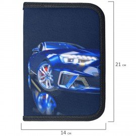Пенал BRAUBERG, 1 отделение, 1 откидная планка, полиэстер, 21х14 см, "Super car", 272325