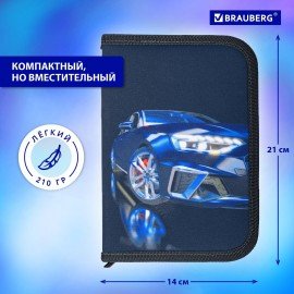 Пенал BRAUBERG, 1 отделение, 1 откидная планка, полиэстер, 21х14 см, "Super car", 272325