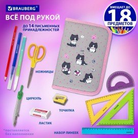 Пенал BRAUBERG, 1 отделение, полиэстер, 21х14 см, "Cat patches", 272327
