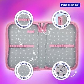 Пенал BRAUBERG, 1 отделение, полиэстер, 21х14 см, "Cat patches", 272327