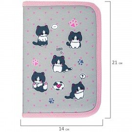 Пенал BRAUBERG, 1 отделение, полиэстер, 21х14 см, "Cat patches", 272327