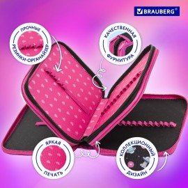 Пенал BRAUBERG, 3 отделения, полиэстер, 21х14 см, "Space sweets", 272332