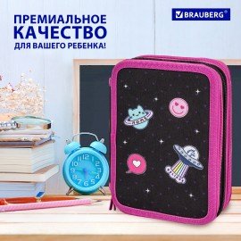Пенал BRAUBERG, 3 отделения, полиэстер, 21х14 см, "Space sweets", 272332
