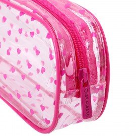 Пенал-косметичка BRAUBERG LUCENT на молнии, прозрачный, "Hearts", 21х5х9 см, 272345
