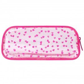 Пенал-косметичка BRAUBERG LUCENT на молнии, прозрачный, "Hearts", 21х5х9 см, 272345